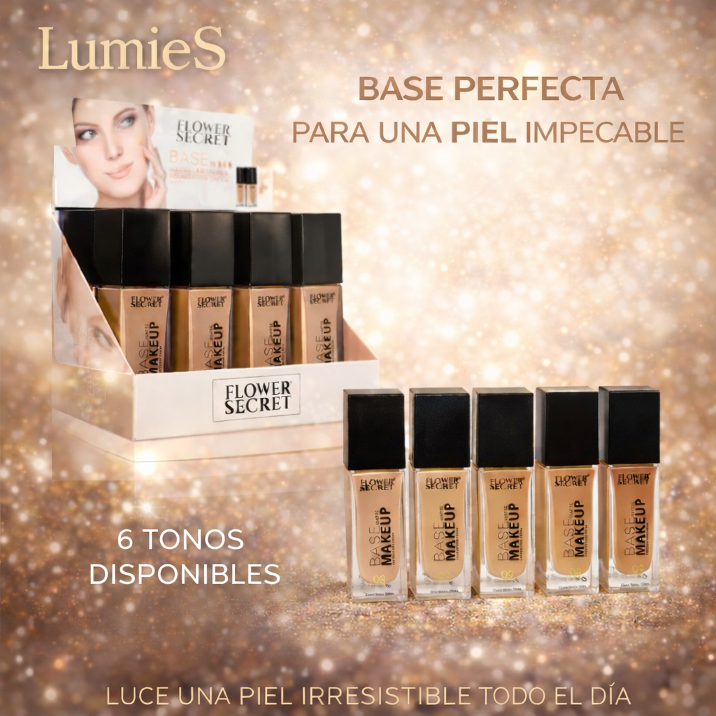 Base de Maquillaje Flower Secret 30 ml | Alta cobertura (6 tonos a elección)